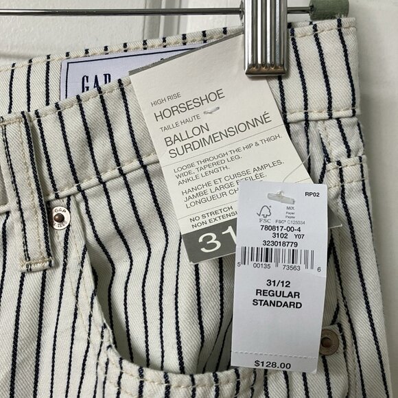 NWT Gap Horseshoe High Rise Jeans Womens 12 Indigo Stripe Barrell Leg - Picture 5 of 14